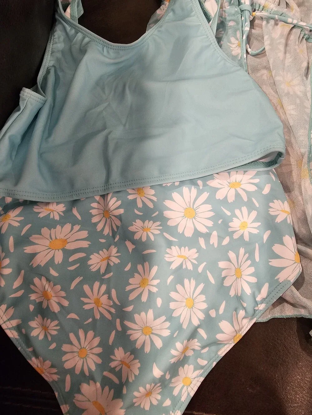 Aqua Kids Daisy Print Two Piece Swimsuit  With Matching Cover-Up Size 12 Girls